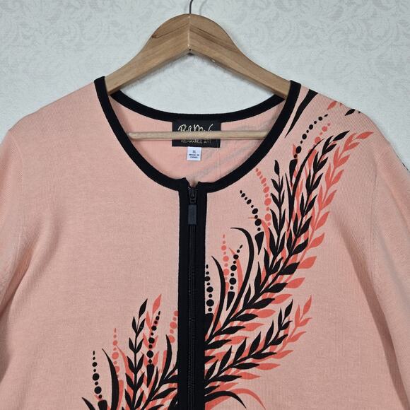 VTG Bob Mackie Wearable Art Cardigan Jacket sz XL Peach Black Zip Up Artsy READ - Picture 3 of 14